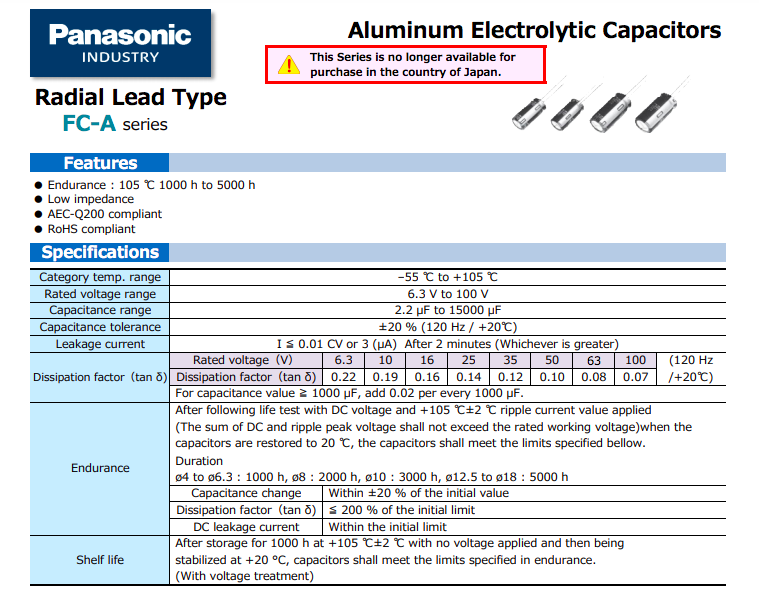 10x Panasonic FC Aluminium Electrolytic Capacitors-Radial Leaded  47uF 25V 105c